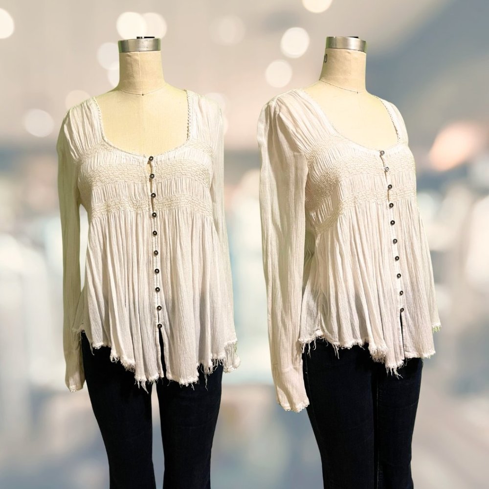 Free People Women's White and Cream Blouse